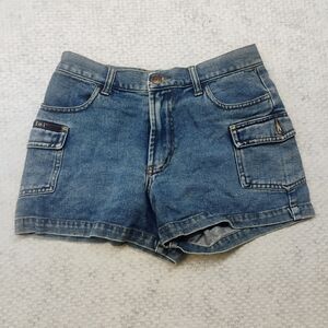 VTG L.E.I. Denim Cargo Mini Shorts Womens 10 Y2K 90s High Rise Jorts Daisy Dukes